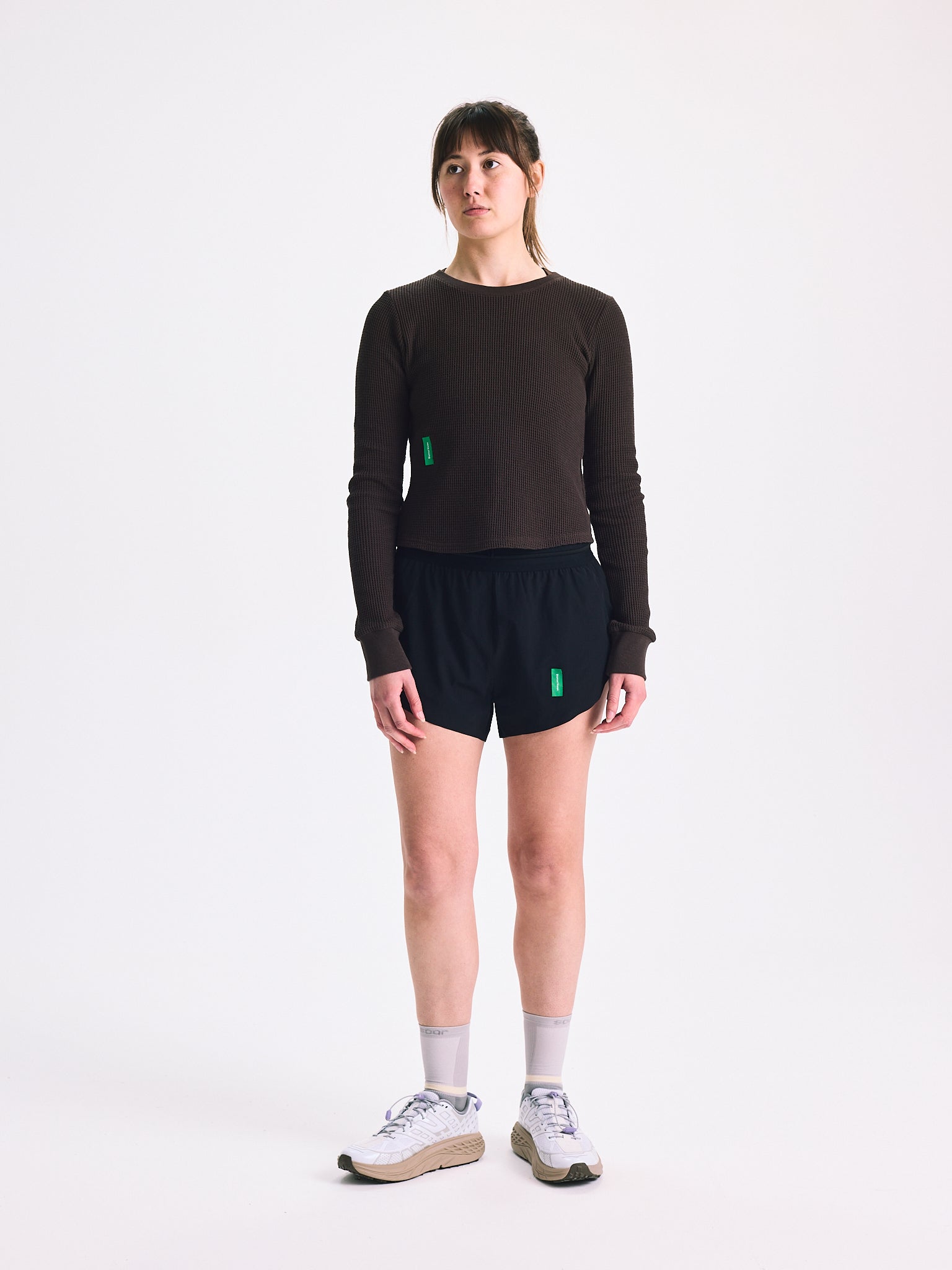 District Vision Womens Fitted Long Sleeve Waffle T Shirt Umber