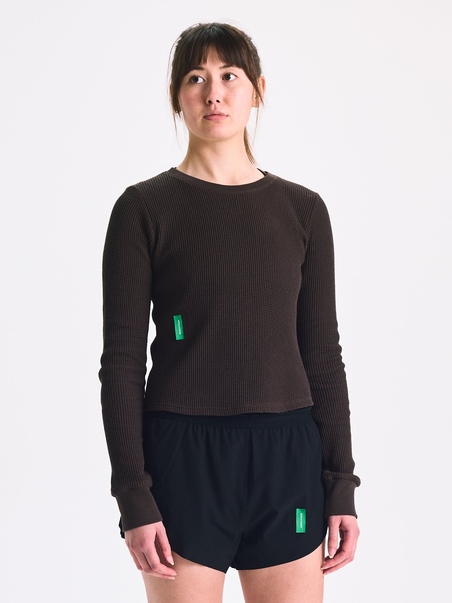 District Vision Womens Fitted Long Sleeve Waffle T Shirt Umber