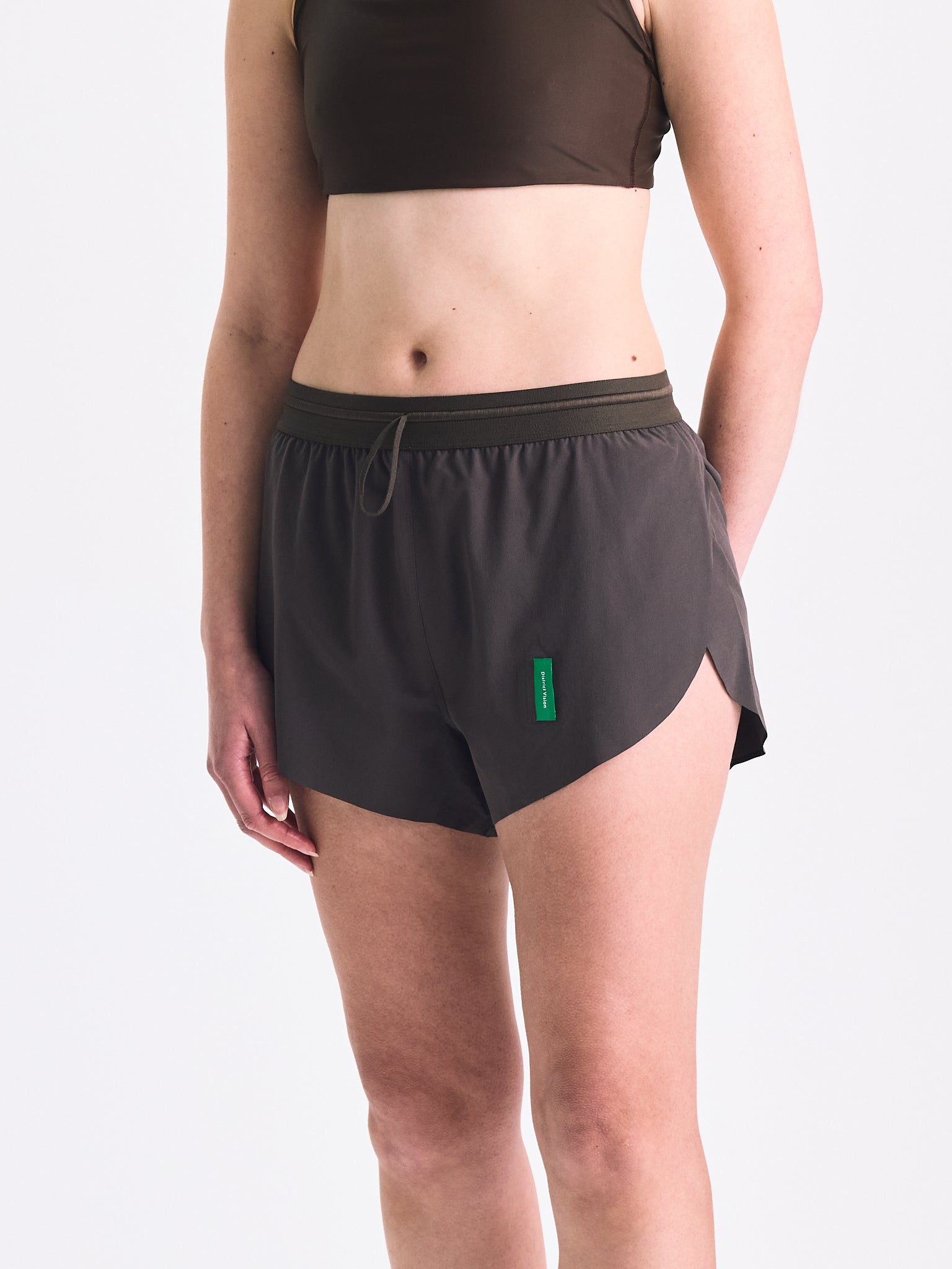 District Vision Womens 2" Split Shorts Dark Taupe