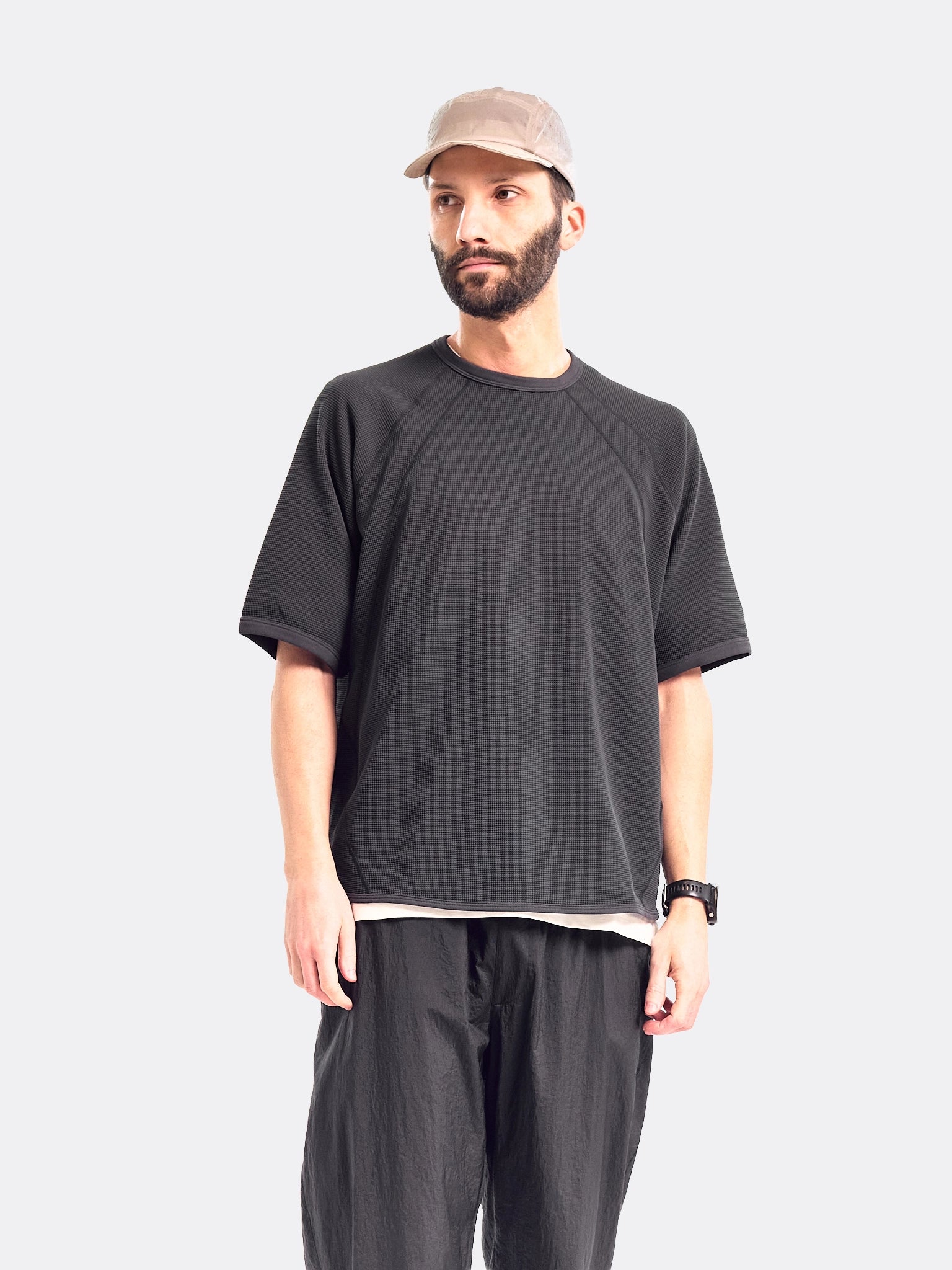 Goldwin Waffle Mesh Actinoid T Shirt Ebony Gray