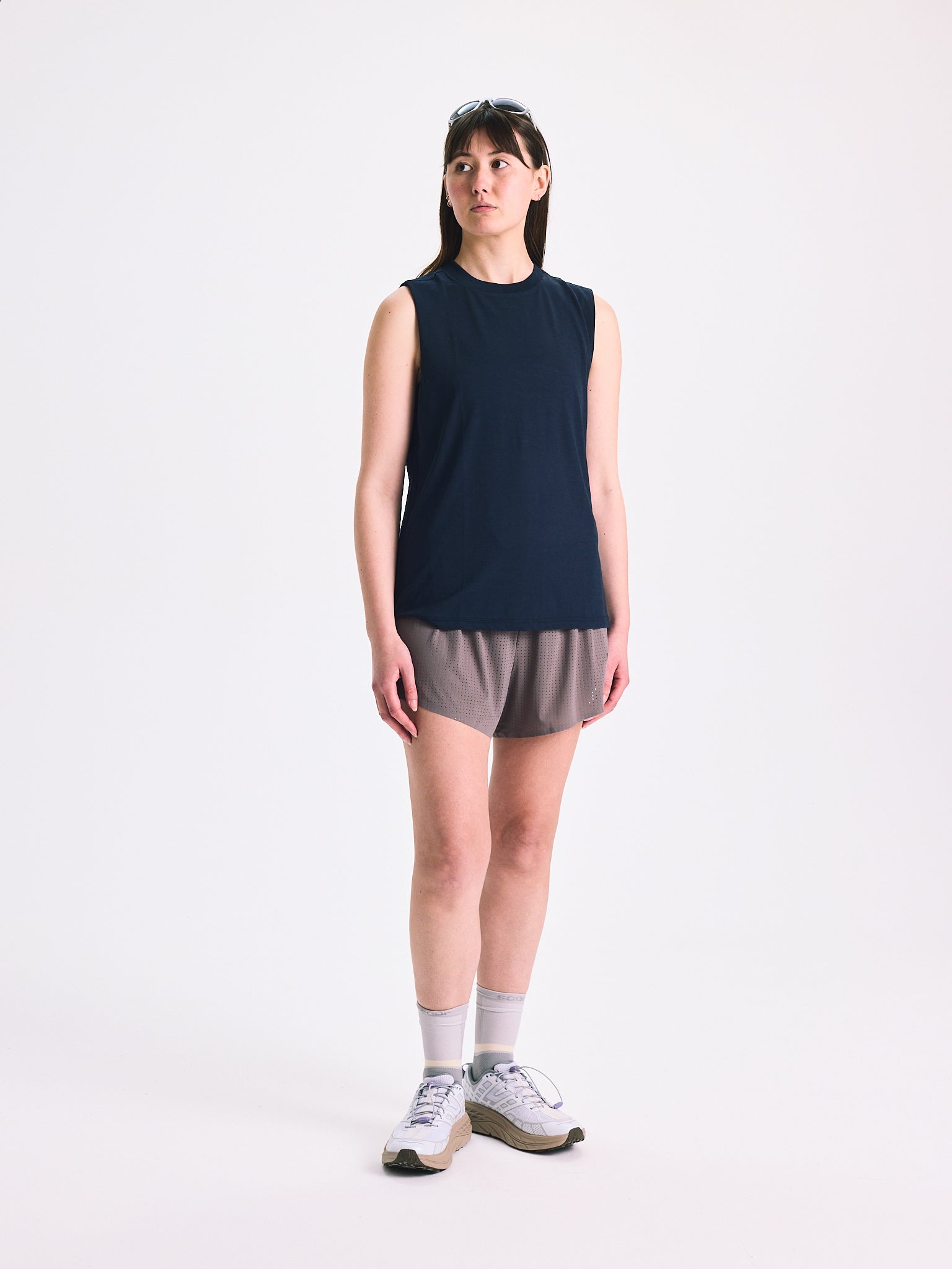 Literary Sport Naomi Run Sleeveless T Shirt Navy