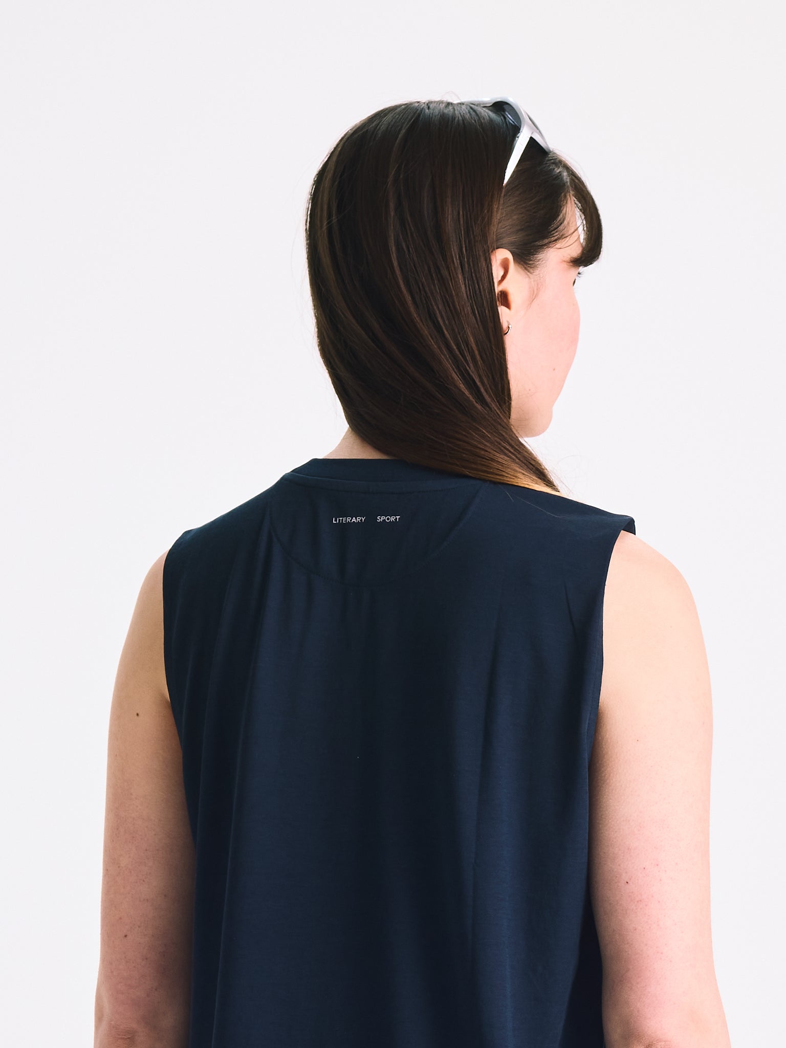 Literary Sport Naomi Run Sleeveless T Shirt Navy