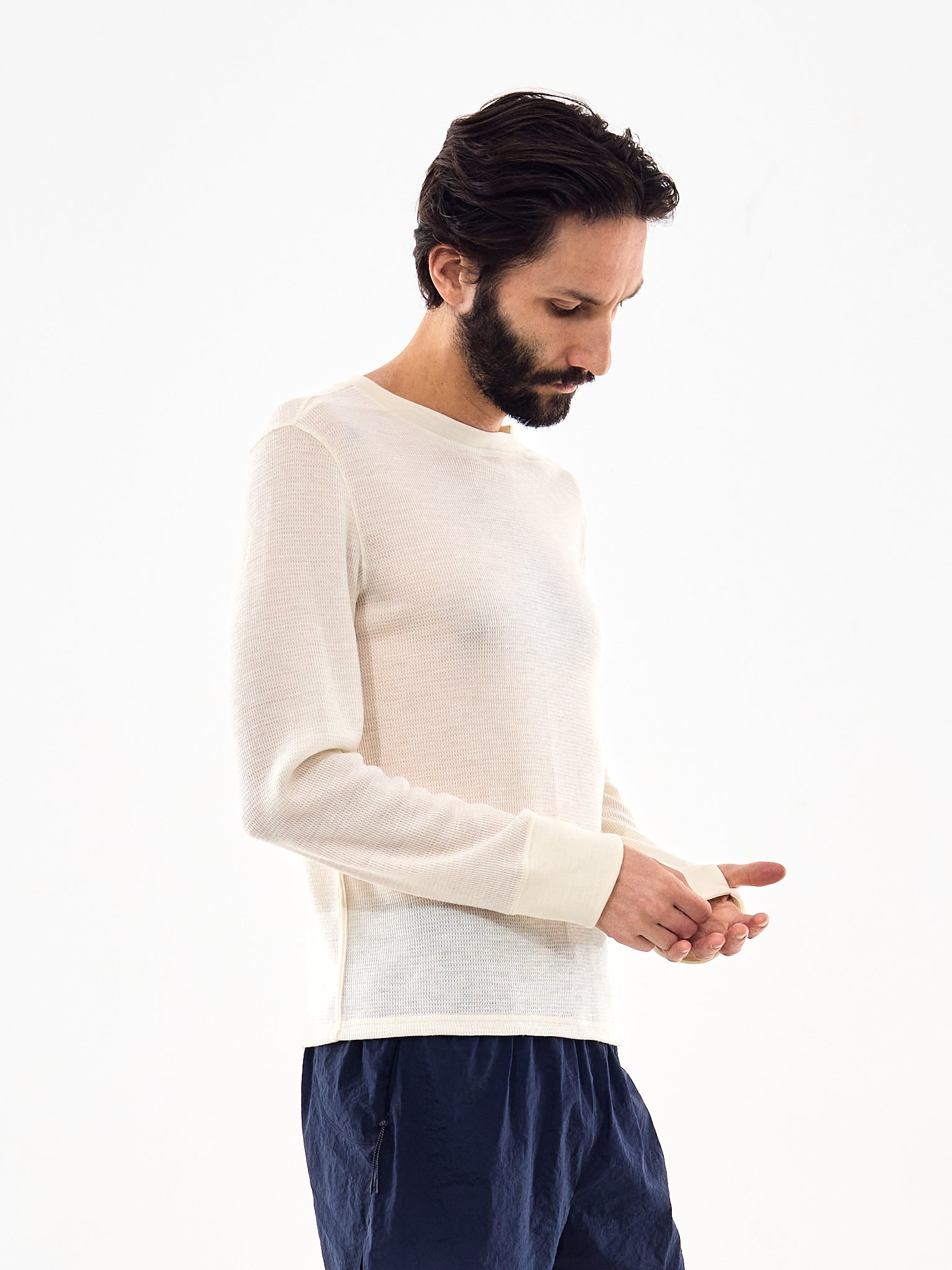 LITERARY SPORT Marcel Long Sleeve White Waffle