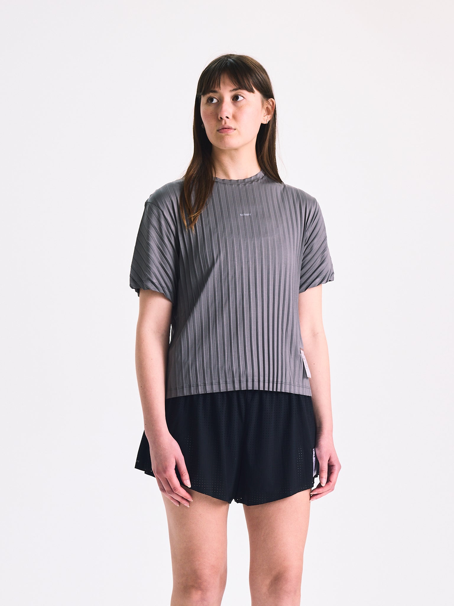Satisfy Womens Auralite Pleated T-Shirt Granite Grey