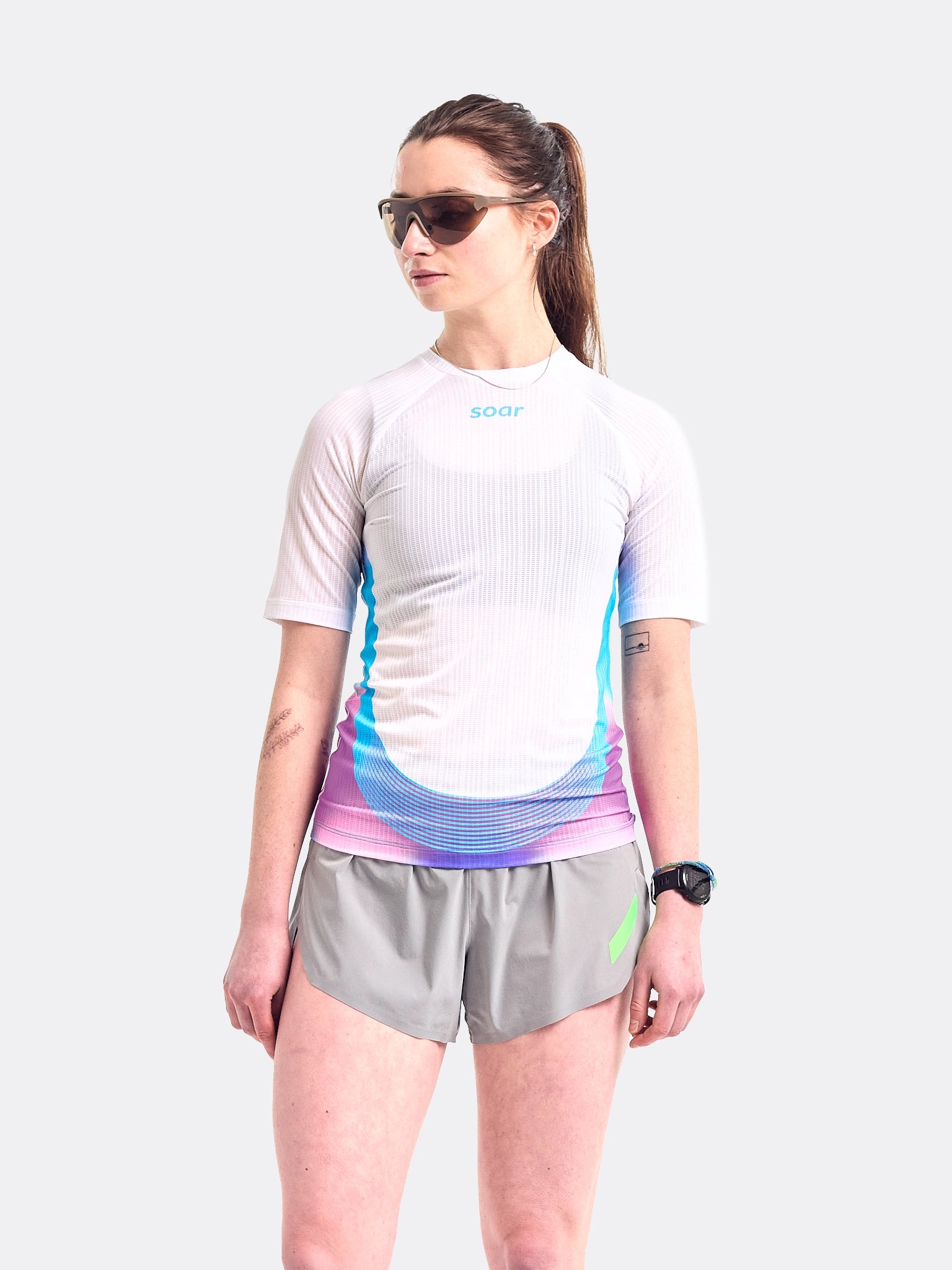 SOAR Womens Race Tee White/Magenta Blue