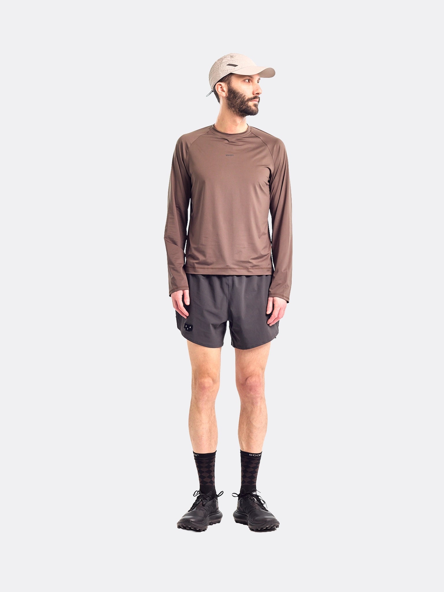 UNNA Mens Shiny Long Sleeve Tshirt Wren Brown