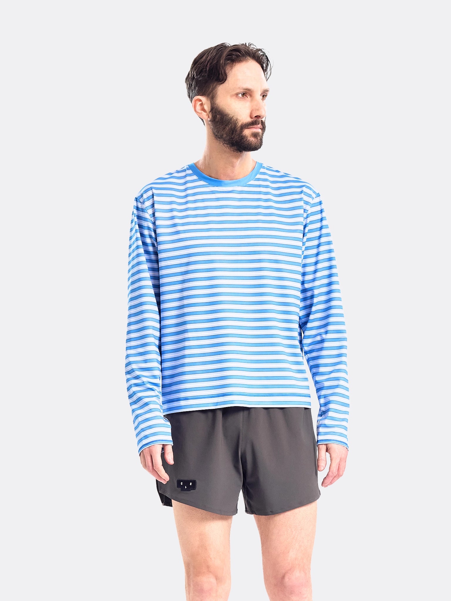 UNNA Mens Striped Long Sleeve T Shirt Business Blue