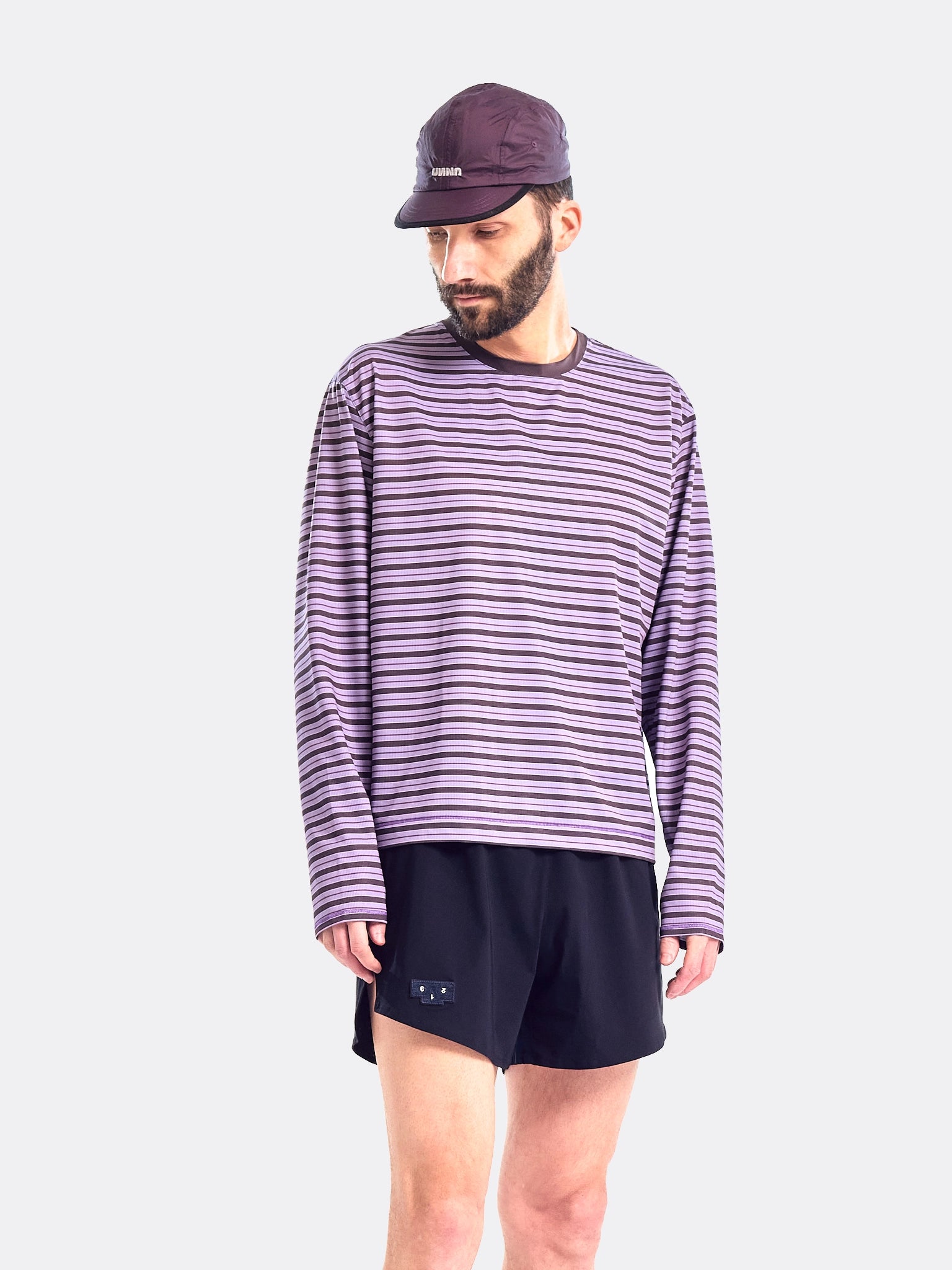UNNA Mens Striped Long Sleeve T Shirt Grape