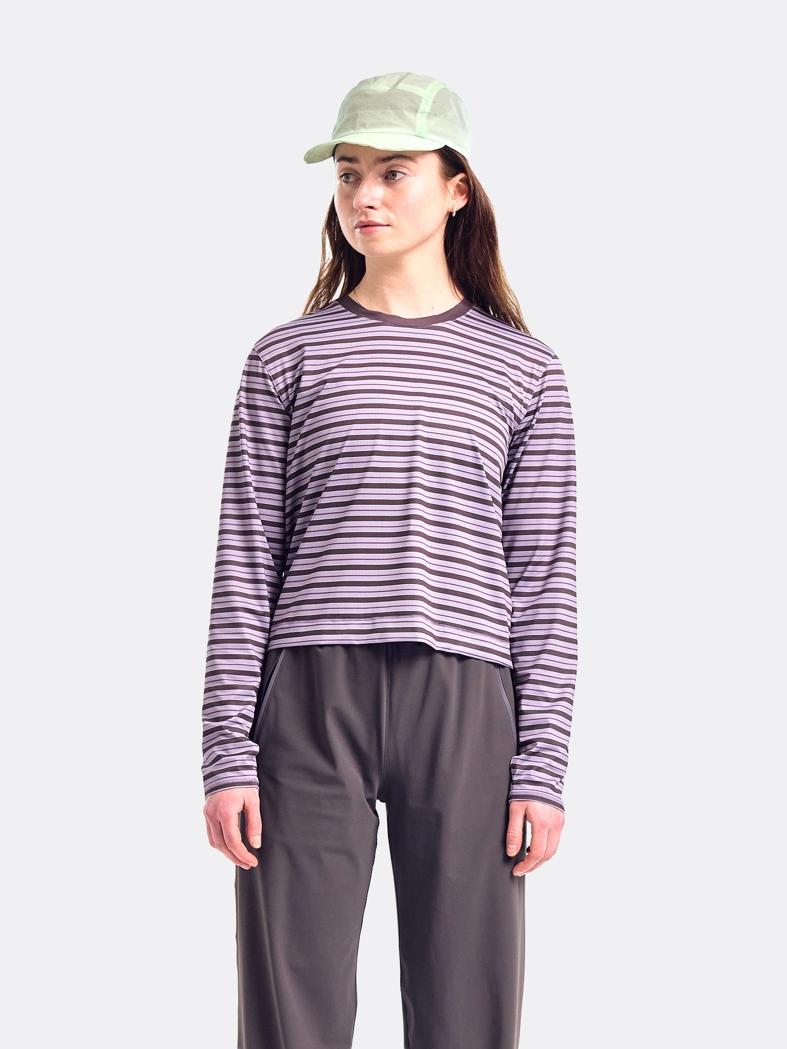 UNNA Womens Striped Long Sleeve T Shirt Grape